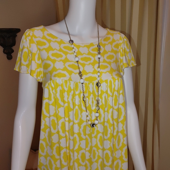 MILLY EMPIRE WAIST DRESS, YELLOW/WHITE S - Picture 2 of 7